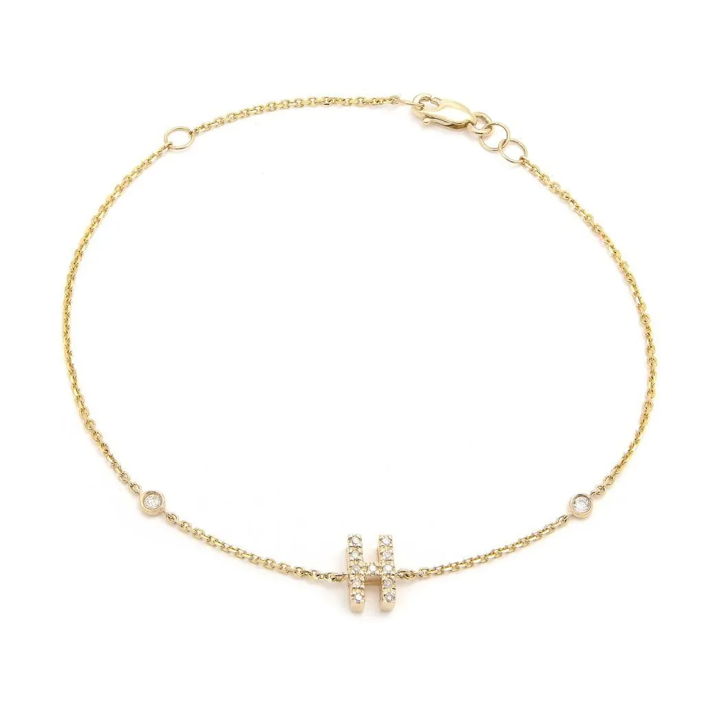 14K Gold Initial "H" Bracelet With Diamonds