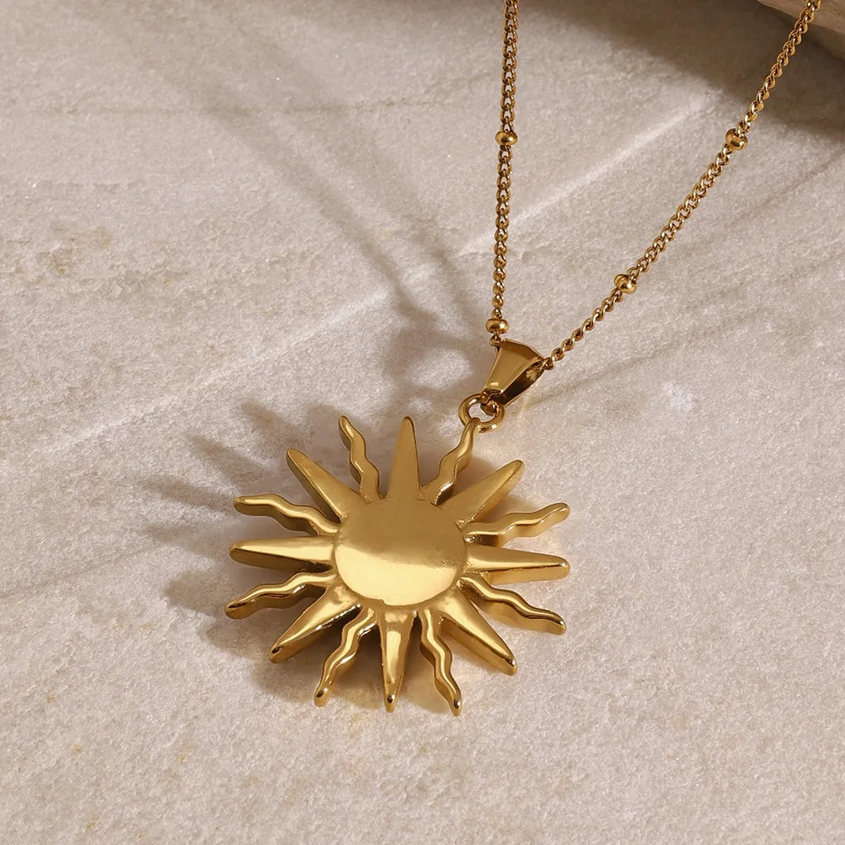 18K Gold Sun, Moon, Star and Diamond Design Luxury Necklace