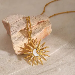 18K Gold Sun, Moon, Star and Diamond Design Luxury Necklace
