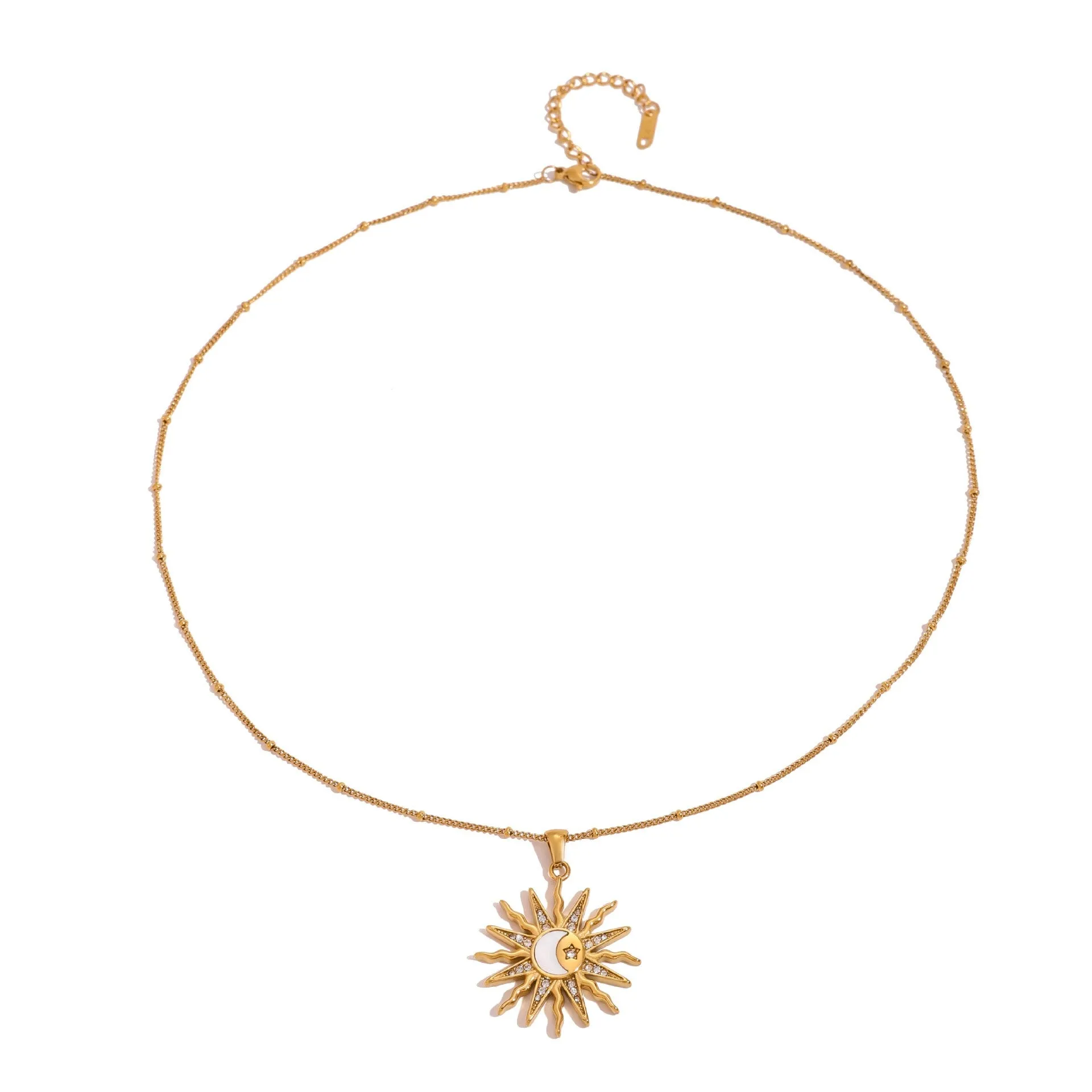 18K Gold Sun, Moon, Star and Diamond Design Luxury Necklace
