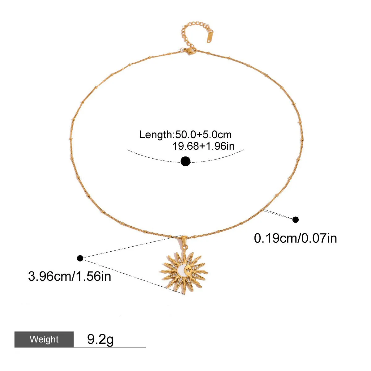 18K Gold Sun, Moon, Star and Diamond Design Luxury Necklace