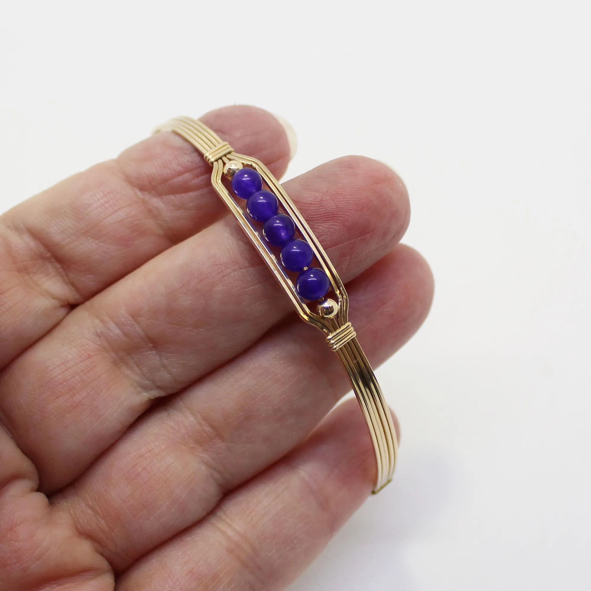 5 Little Beads Amethyst Beads Gold Filled Wire Wrapped Bracelet