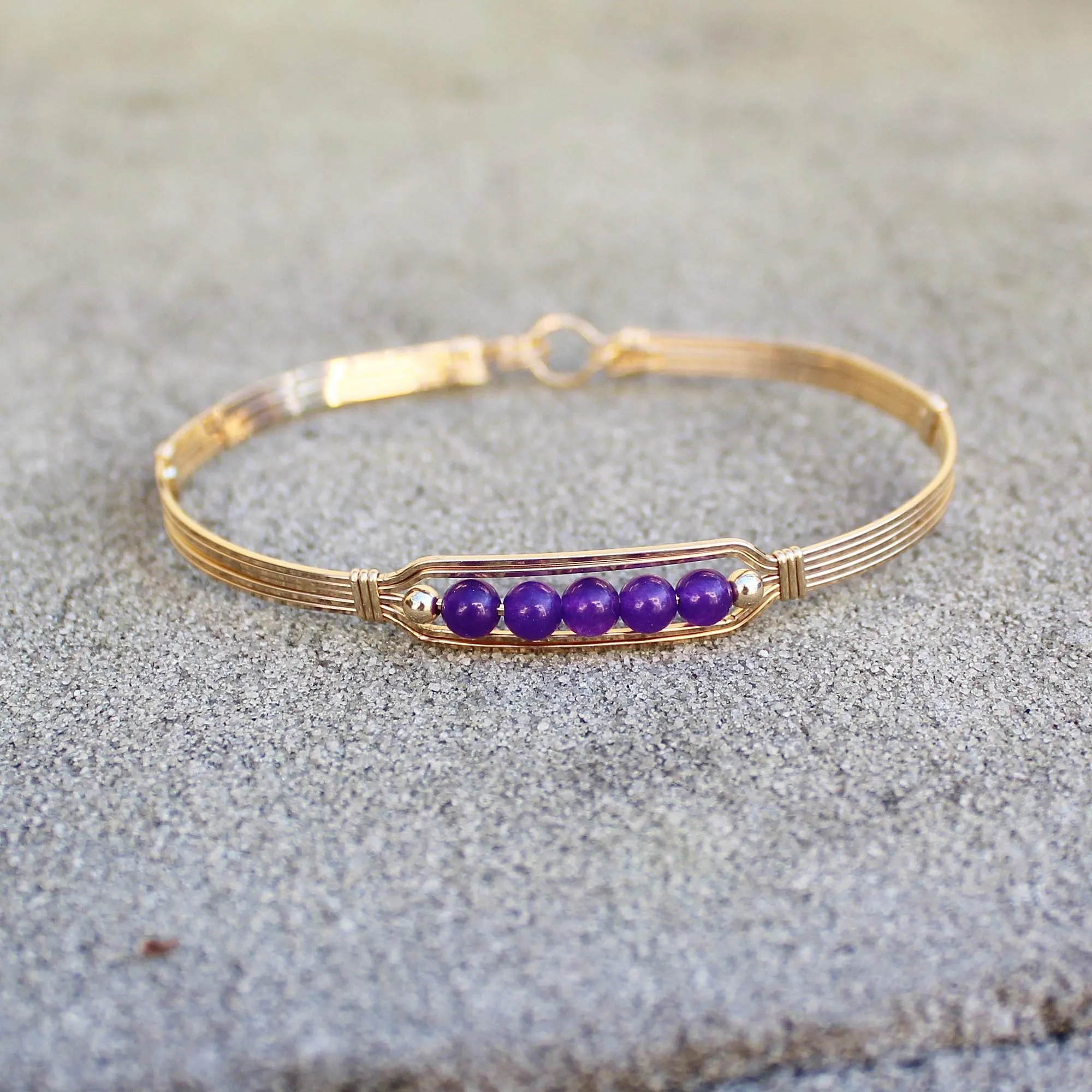 5 Little Beads Amethyst Beads Gold Filled Wire Wrapped Bracelet