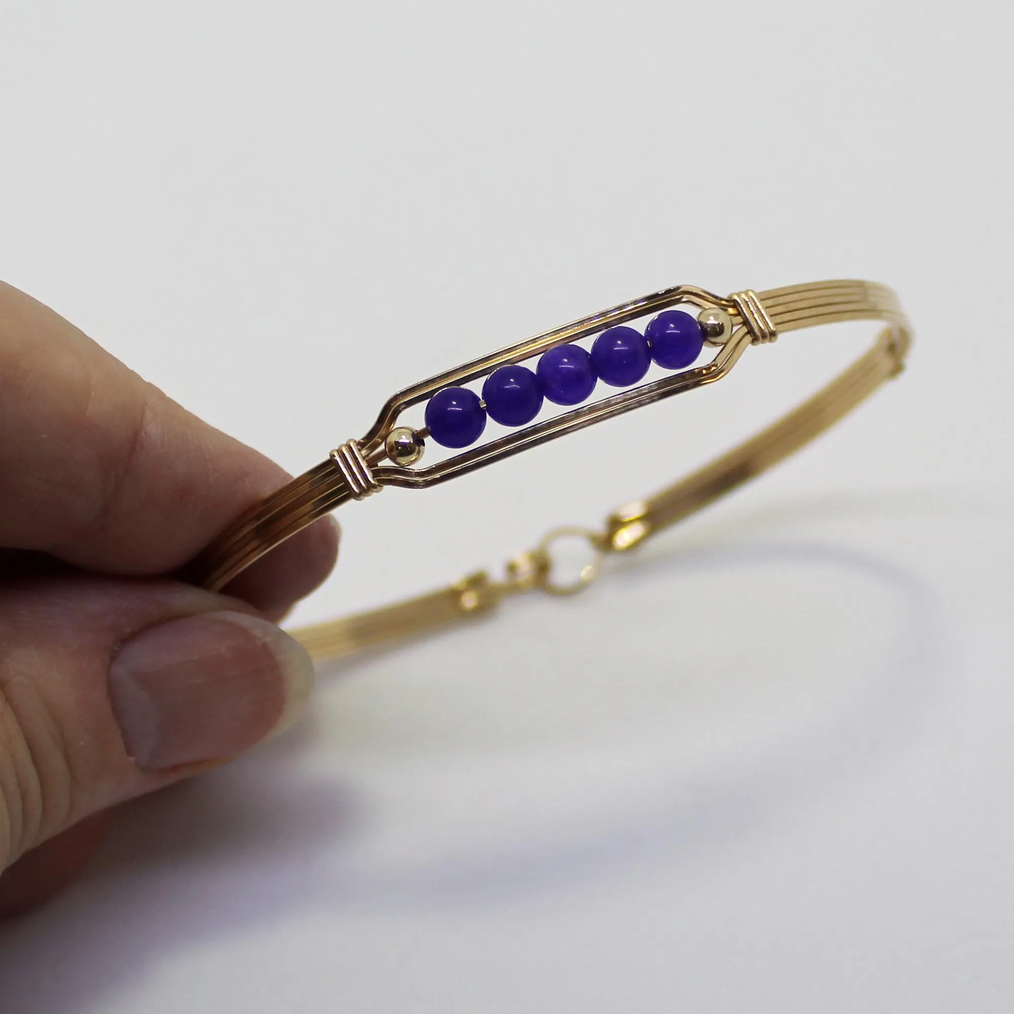 5 Little Beads Amethyst Beads Gold Filled Wire Wrapped Bracelet