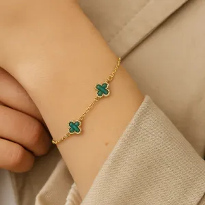 9ct Yellow Gold Malachite Clover Bracelet