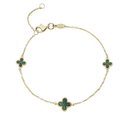 9ct Yellow Gold Malachite Clover Bracelet