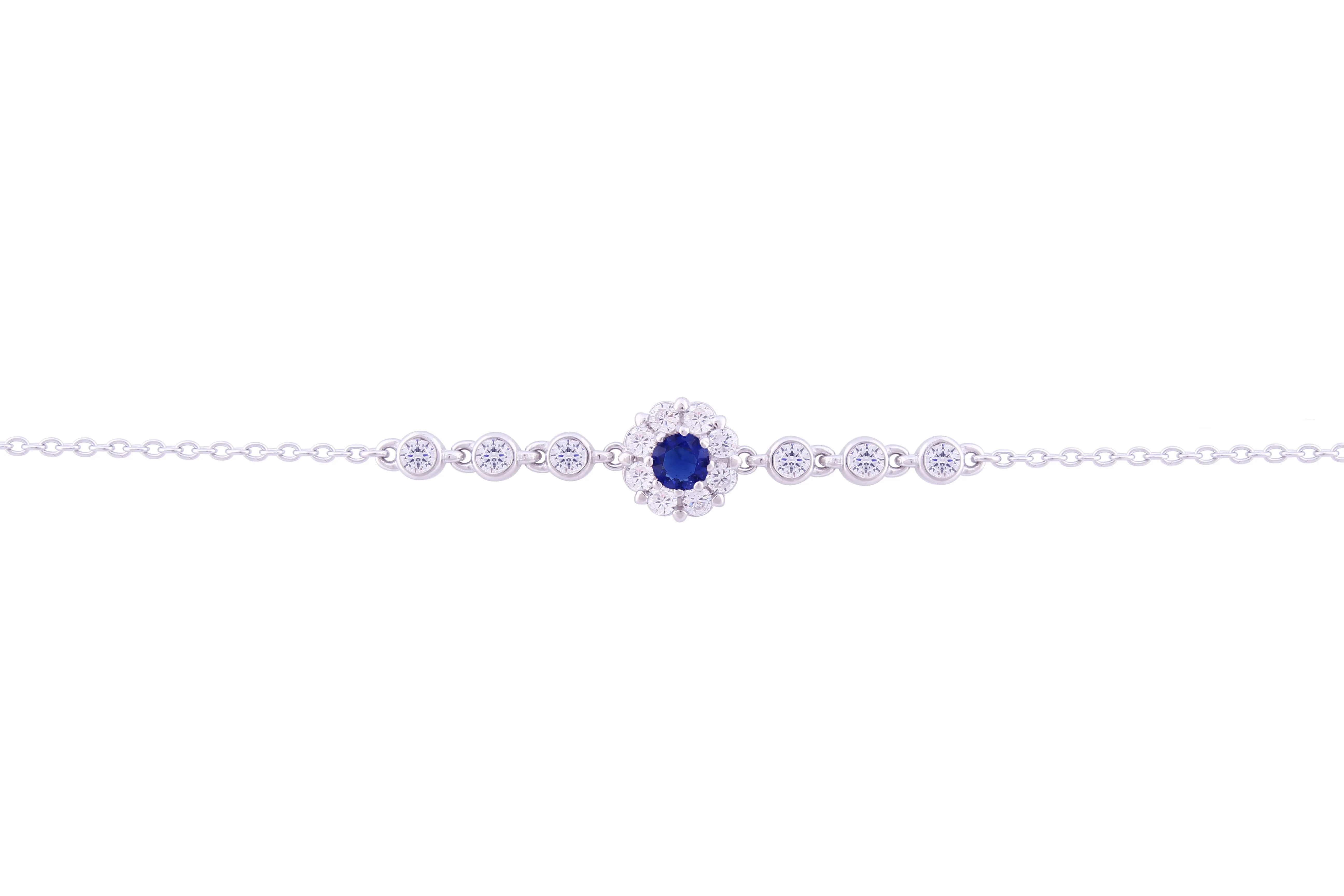 Asfour Crystal Chain Bracelet Inlaid With Blue Zircon Stone In 925 Sterling Silver-BR0563-WB