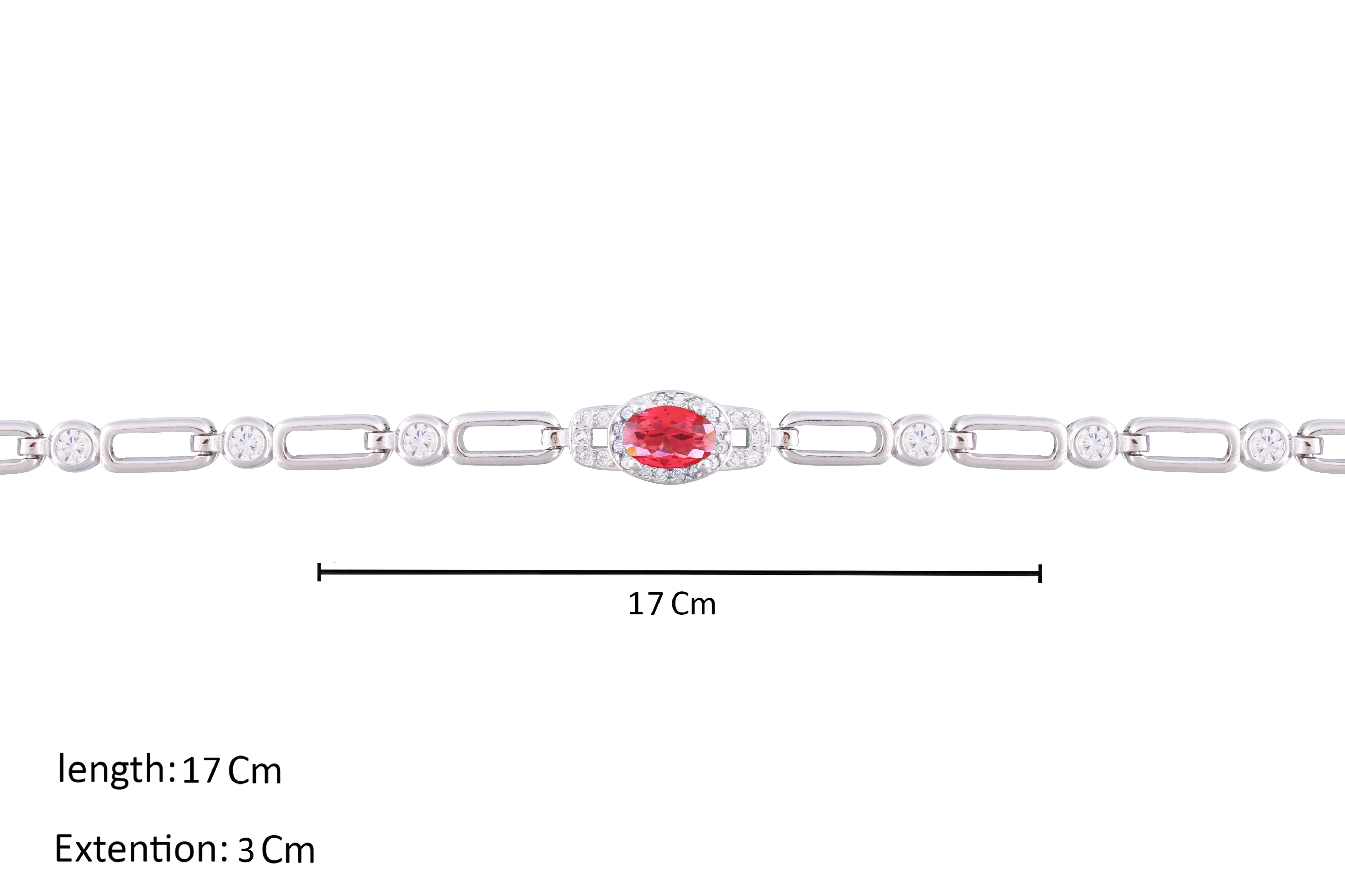 Asfour Crystal Chain Bracelet inlaid With Fuchsia & Clear Zircon Stones In 925 Sterling Silver-BM0047-F