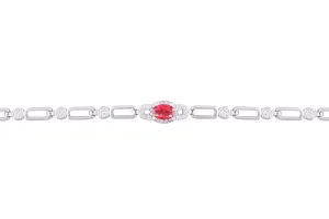 Asfour Crystal Chain Bracelet inlaid With Fuchsia & Clear Zircon Stones In 925 Sterling Silver-BM0047-F