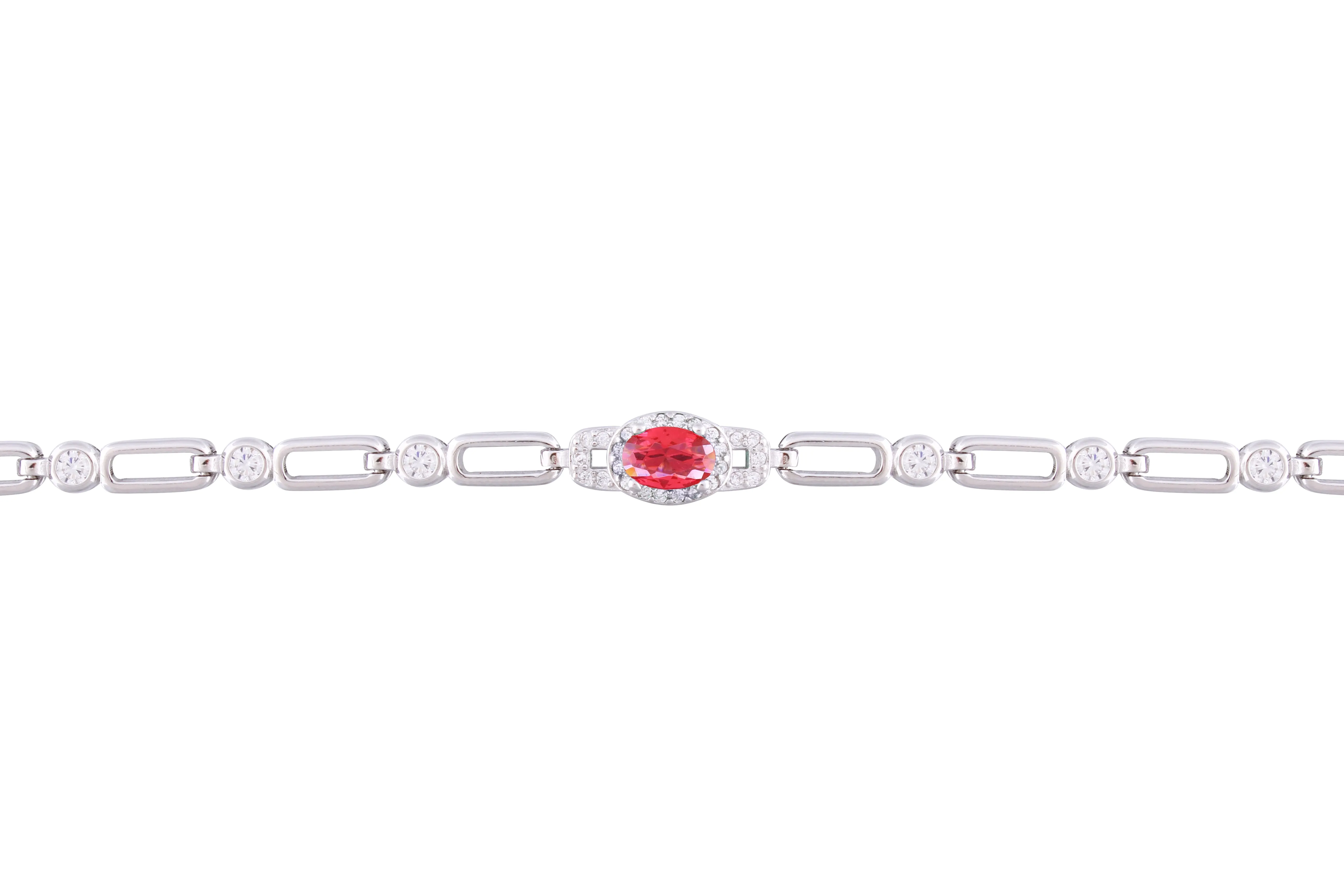 Asfour Crystal Chain Bracelet inlaid With Fuchsia & Clear Zircon Stones In 925 Sterling Silver-BM0047-F