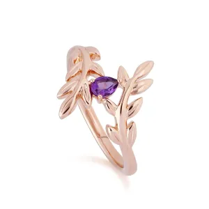Bague O Leaf Branche d'Olivier Or Rose 375 Améthyste