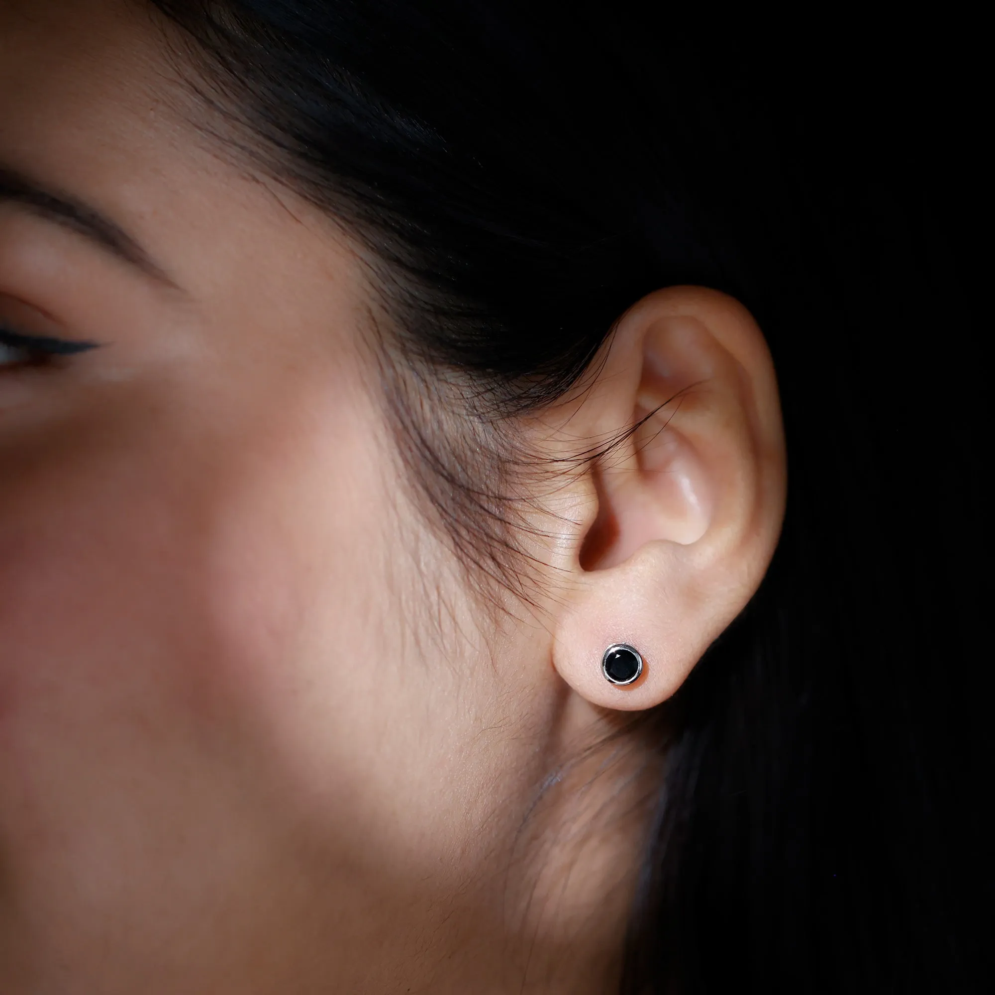 Black Onyx Solitaire Stud Earrings in Bezel Setting