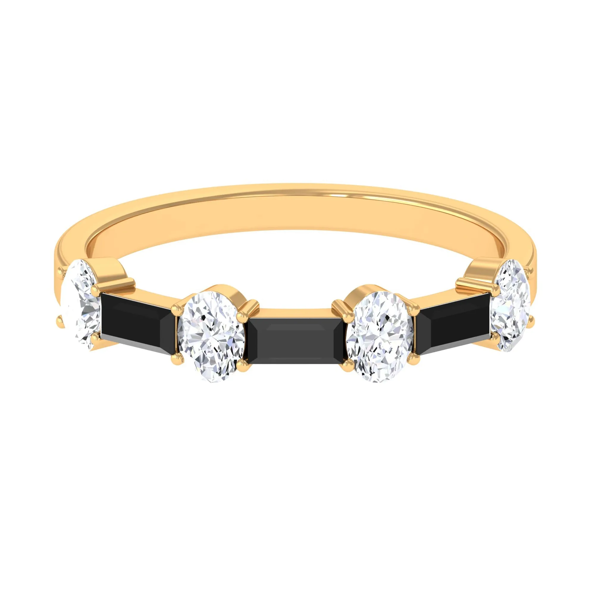 Certified Black Onyx and Moissanite Half Eternity Ring
