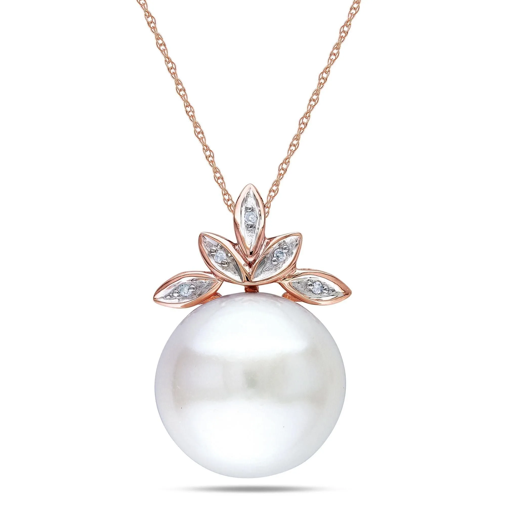 Crowned White Freshwater Cultured Pearl Rose Gold Pendant