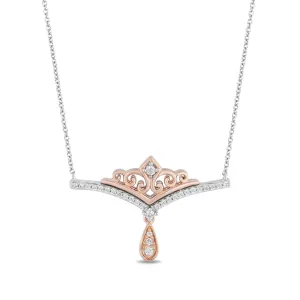 Enchanted Disney Fine Jewelry Majestic Princess Two-Tone Diamond Tiara Bar Necklace 1/6ctw