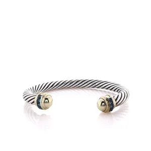 Estate David Yurman Two-Tone Cable Design Blue Topaz Cuff Bracelet