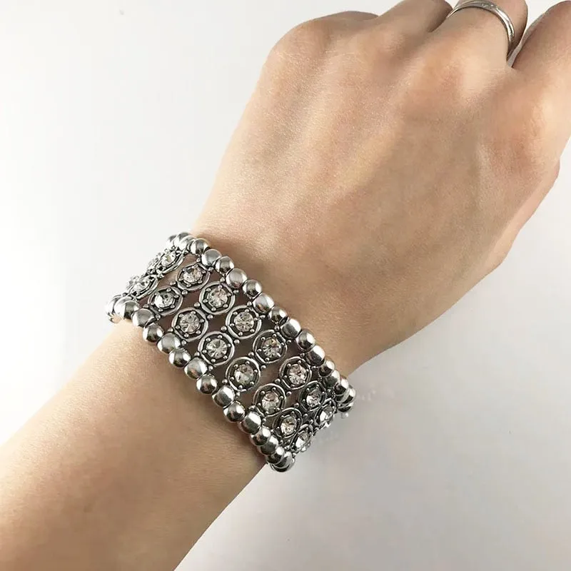 fashion woman bracelet crystal diamond senior sense punk personality wide bracelet