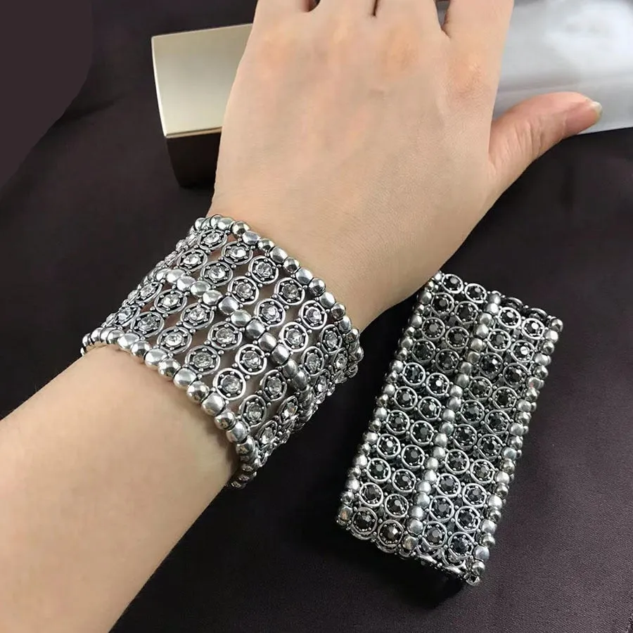 fashion woman bracelet crystal diamond senior sense punk personality wide bracelet