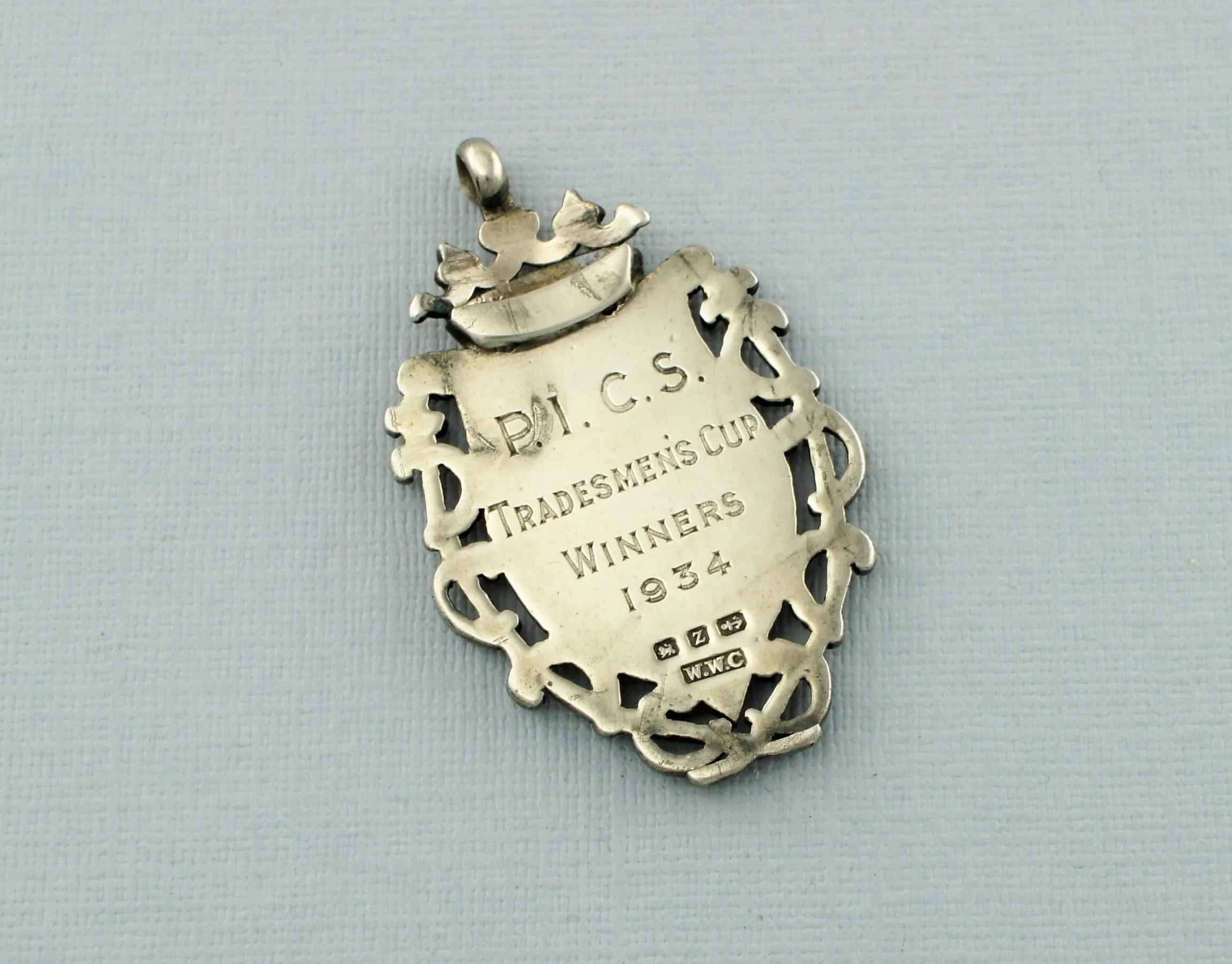 Fine Antique Sterling Silver & Gold Albert Watch Fob Medal - Birmingham 1924