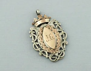 Fine Antique Sterling Silver & Gold Albert Watch Fob Medal - Birmingham 1924