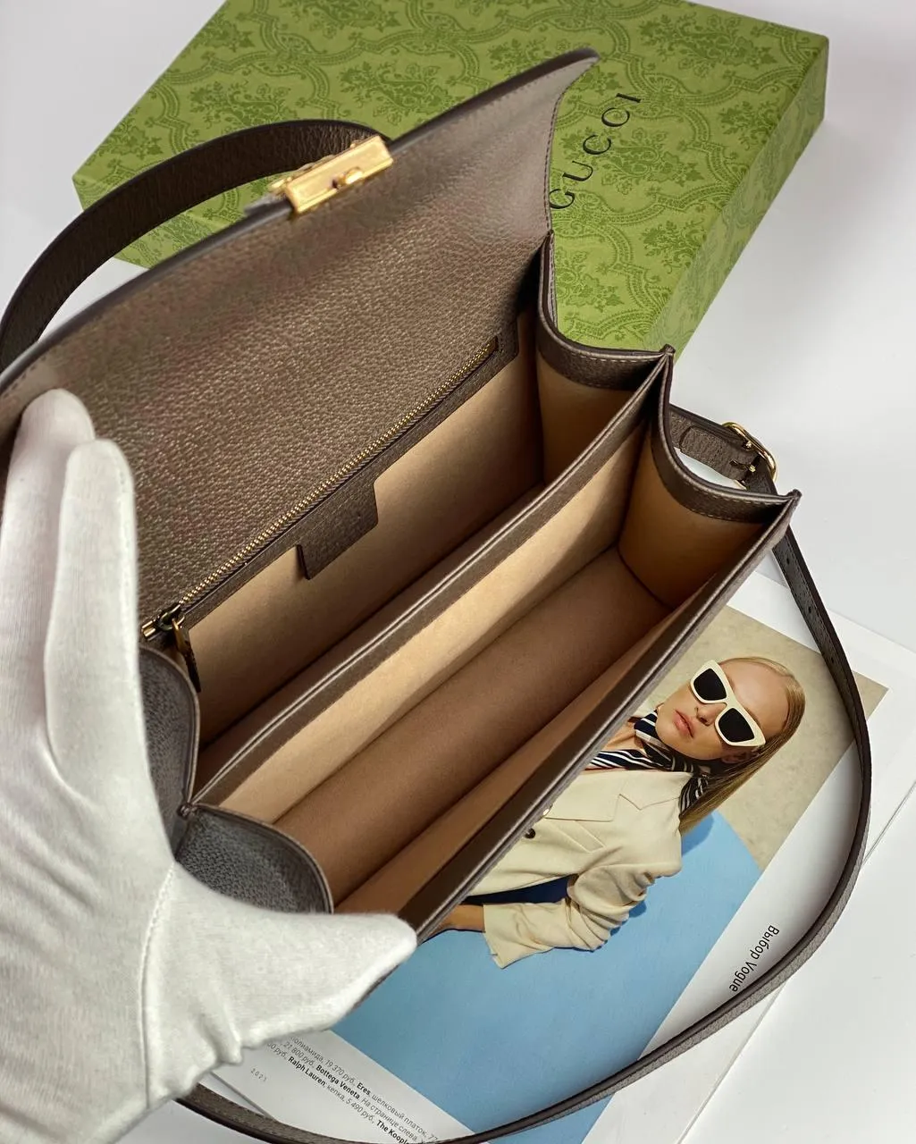 GG Ophidia small top handle bag Beige and ebony GG Supreme canvas