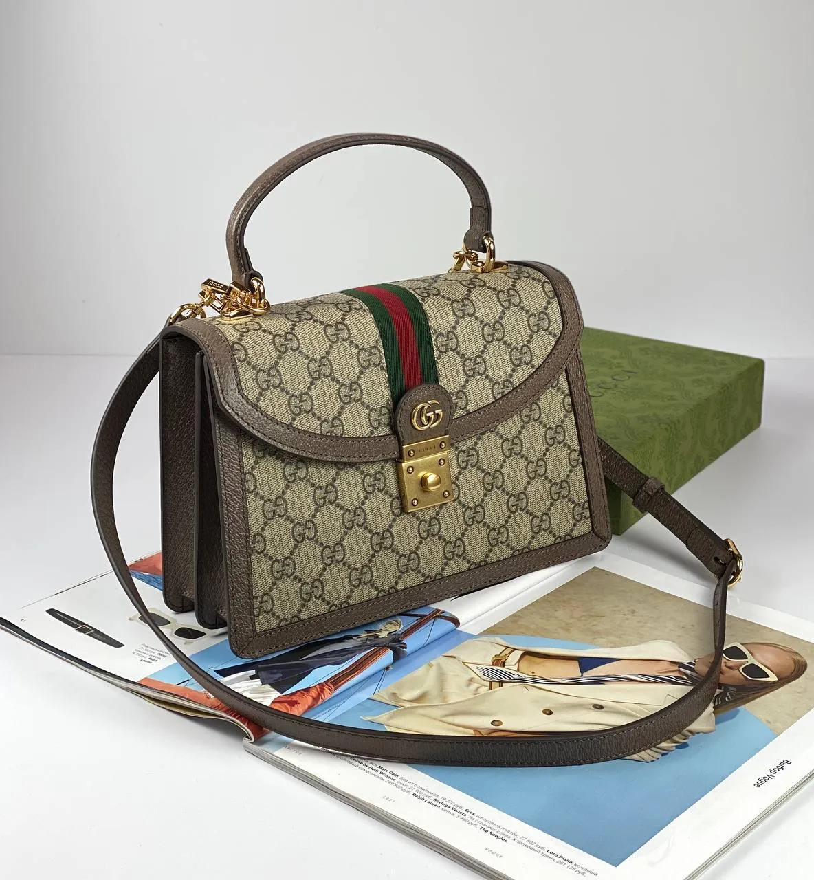 GG Ophidia small top handle bag Beige and ebony GG Supreme canvas