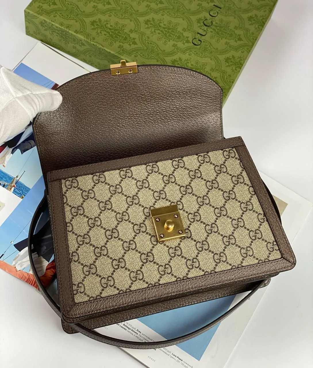 GG Ophidia small top handle bag Beige and ebony GG Supreme canvas