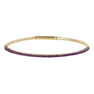Gold vermeil sterling silver single row flexible bracelet with 1.75mm simulated amethyst birthstones