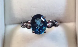 London Blue Topaz Black Rhodium Sterling Silver Ring