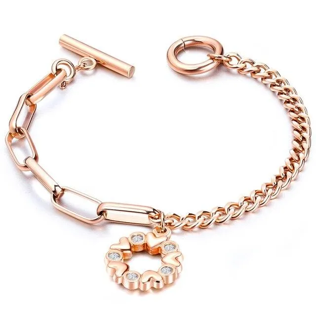 Love Heart Charm Bracelets For Women Gold Silver Color Stainless steel Bracelet&amp;Bangle Jewelry Europe American Style Jewelry