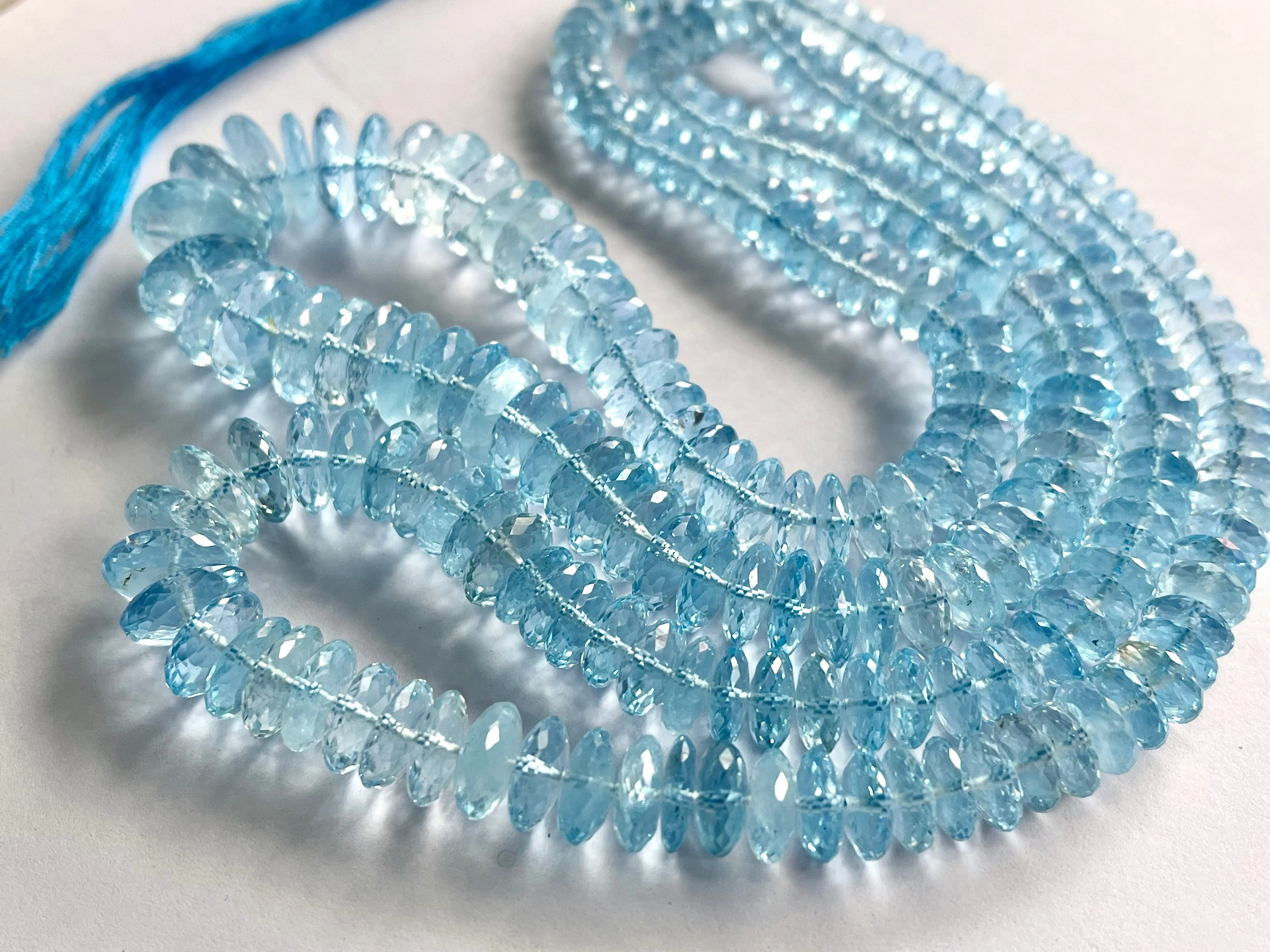 Natural Blue topaz faceted German cut rondelle beads
