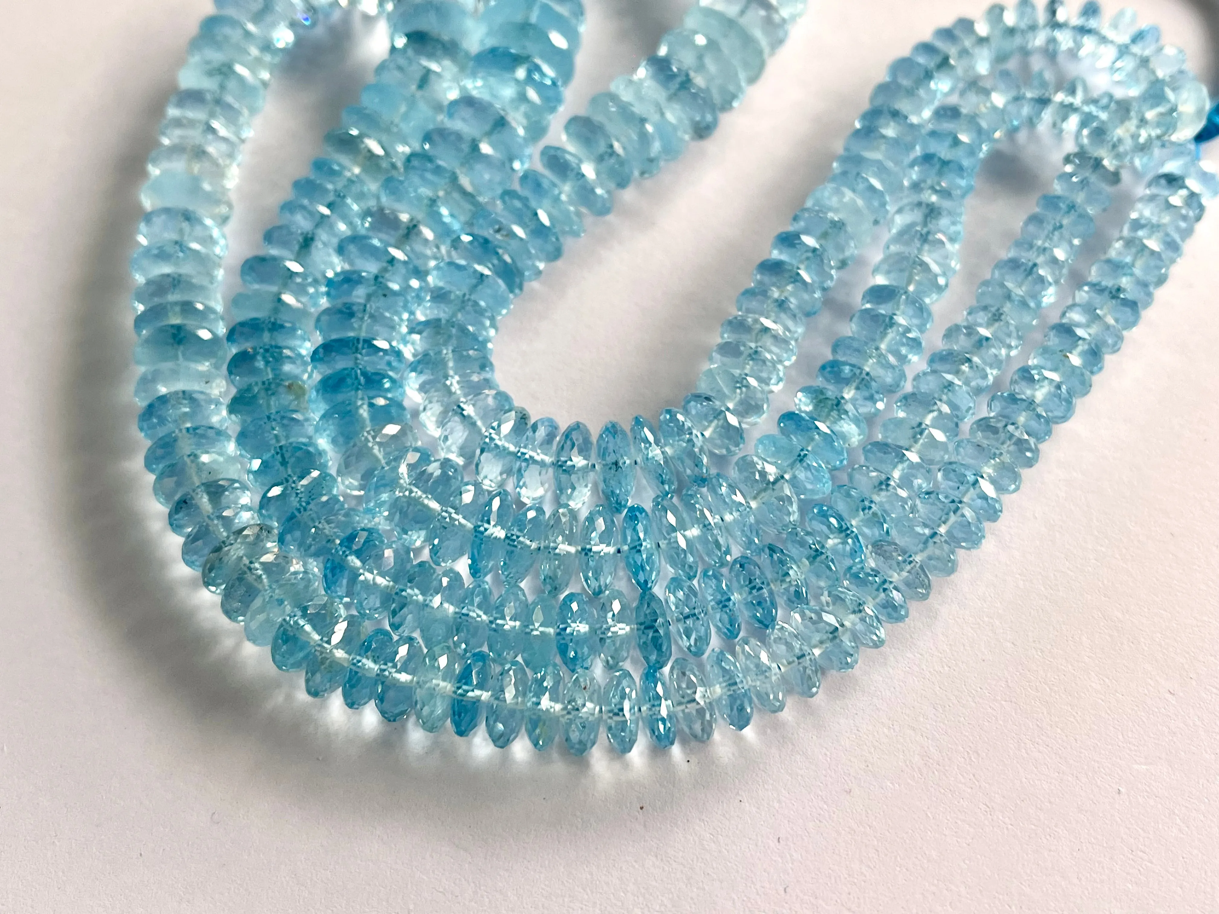 Natural Blue topaz faceted German cut rondelle beads