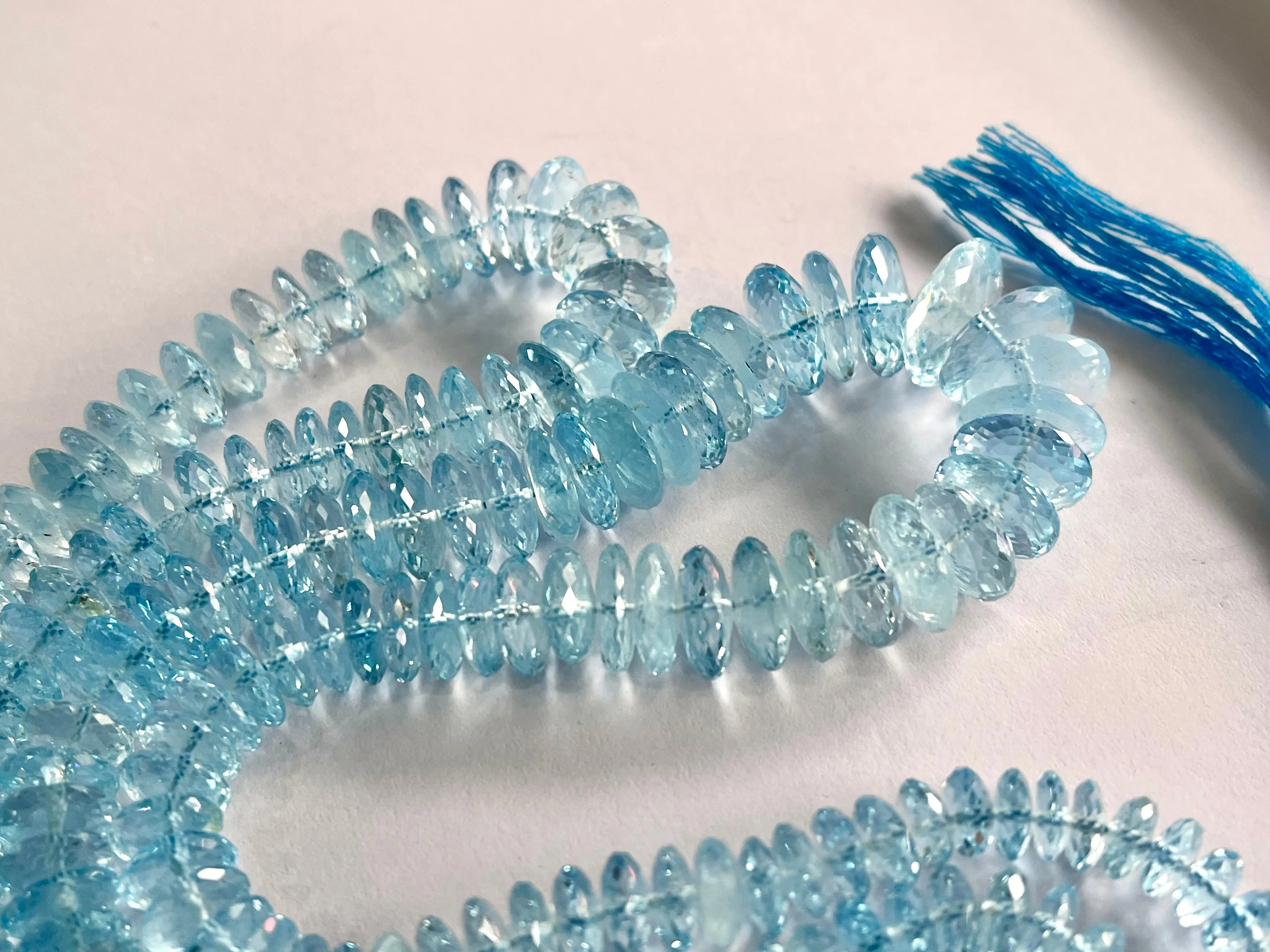 Natural Blue topaz faceted German cut rondelle beads