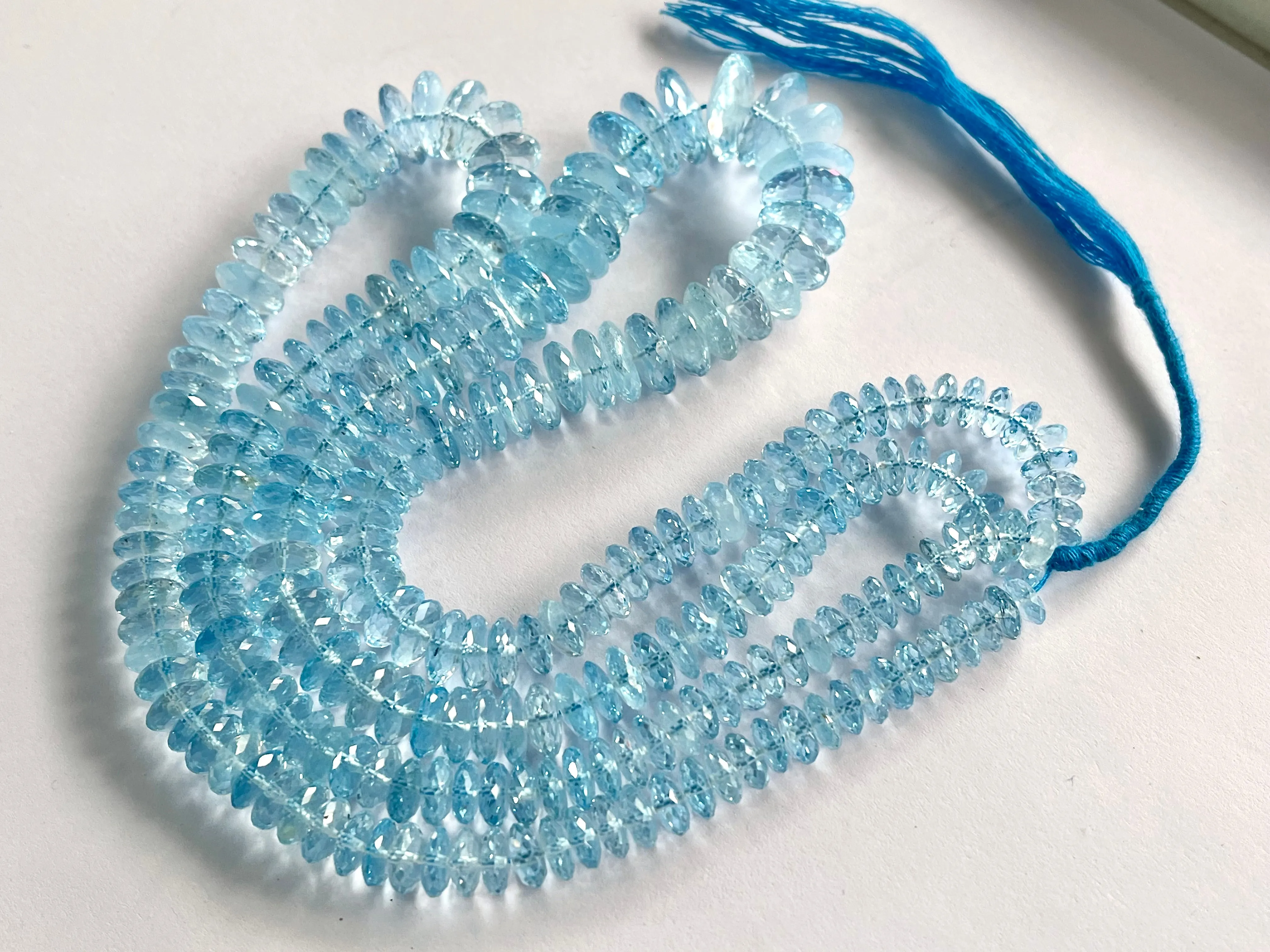 Natural Blue topaz faceted German cut rondelle beads