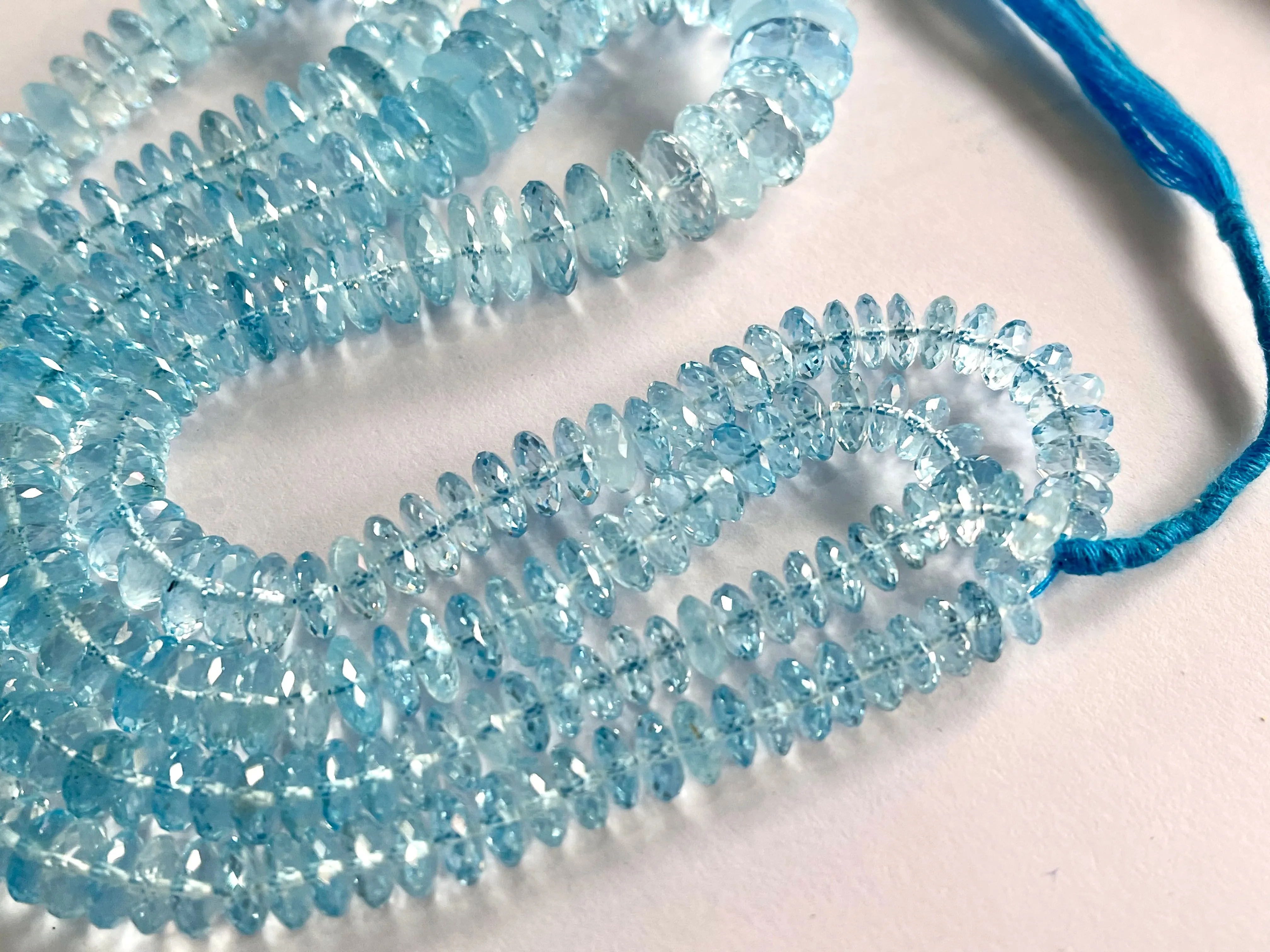 Natural Blue topaz faceted German cut rondelle beads