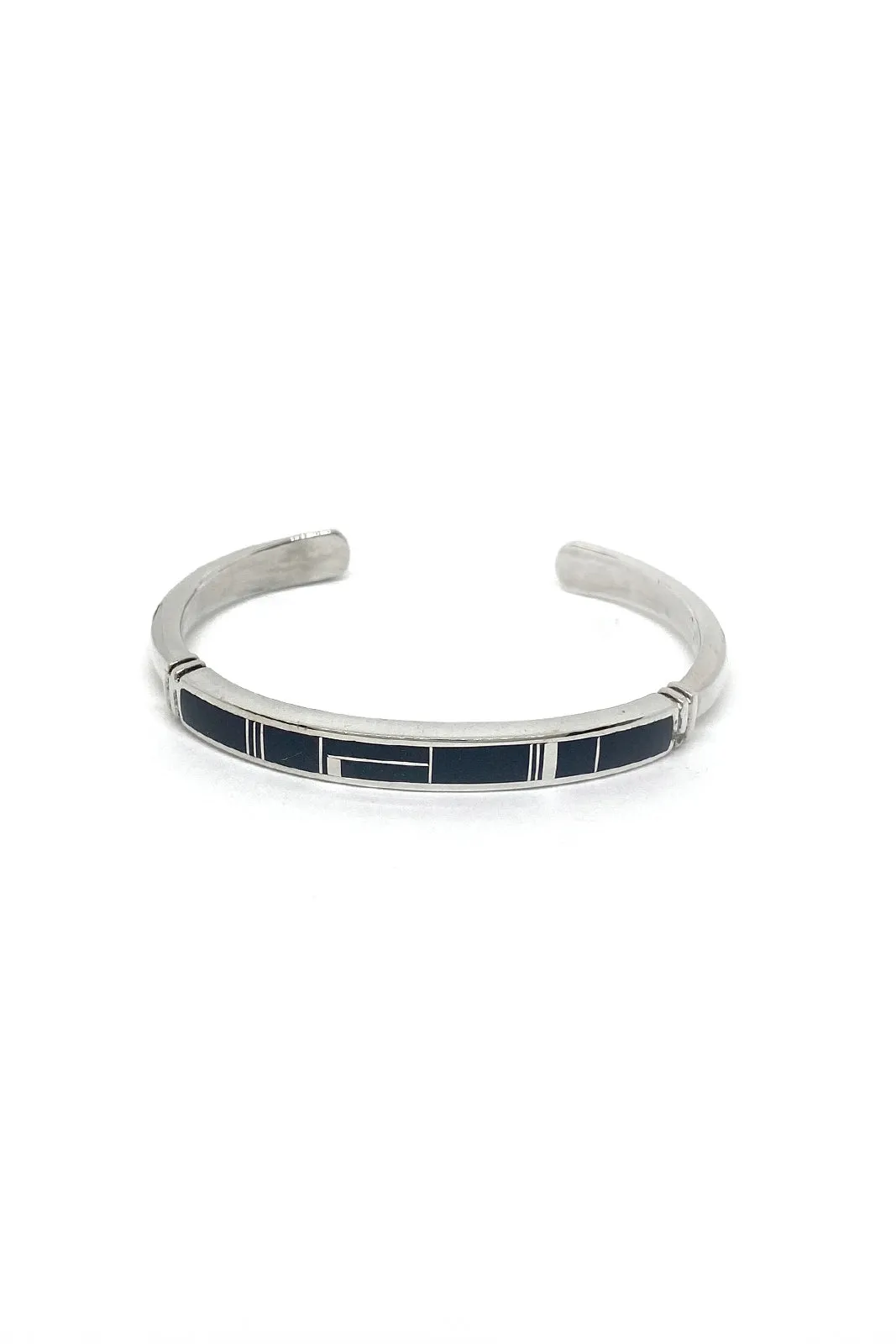 Navajo Onyx Inlay Sterling Silver Cuff
