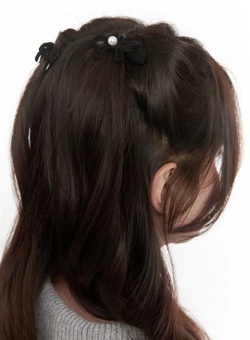Pearl Black Ribbon Hairpin CJ515