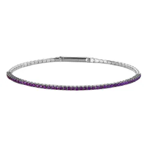 Platinum Finish Sterling Silver Single Row Flexible Bracelet with 1.75mm Simulated Amethyst Birthstones