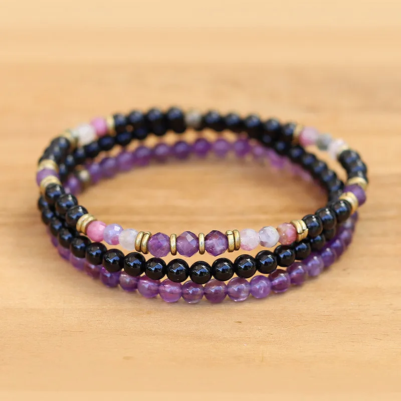 "Protection and Good Energy" Watermelon and Black Tourmaline Delicate Bracelet Set