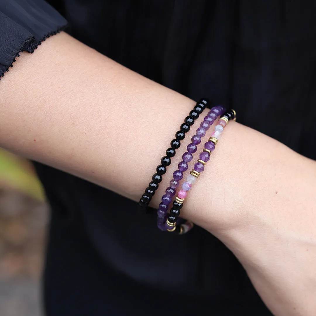 "Protection and Good Energy" Watermelon and Black Tourmaline Delicate Bracelet Set
