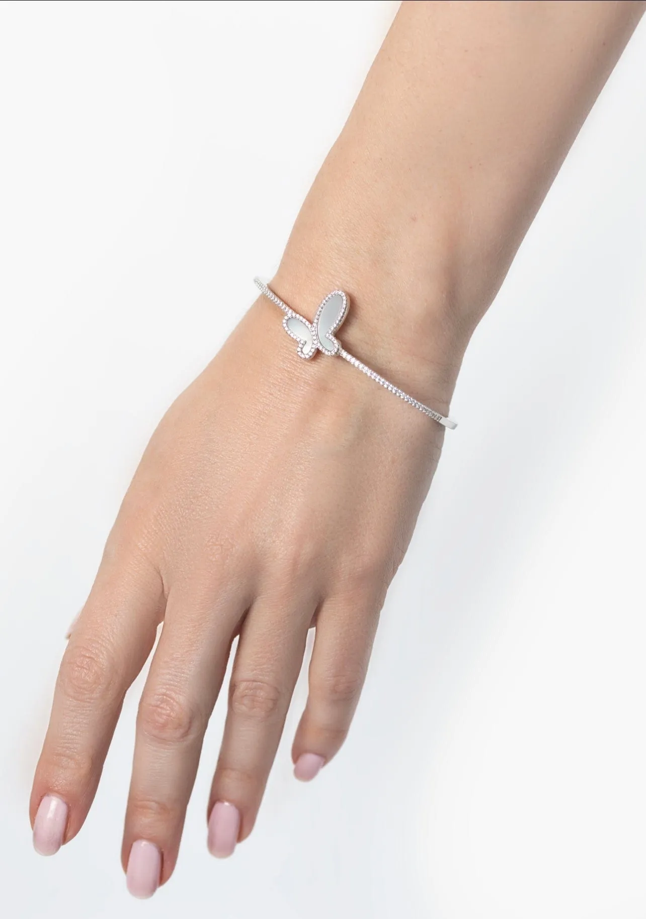 Silver Bracelet with mother of pearl butterfly