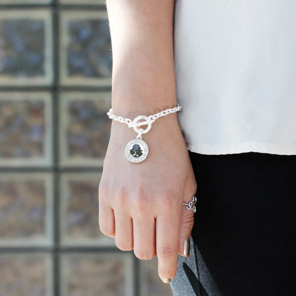 Silver Hydrangea Flower Circle Charm Toggle Bracelet