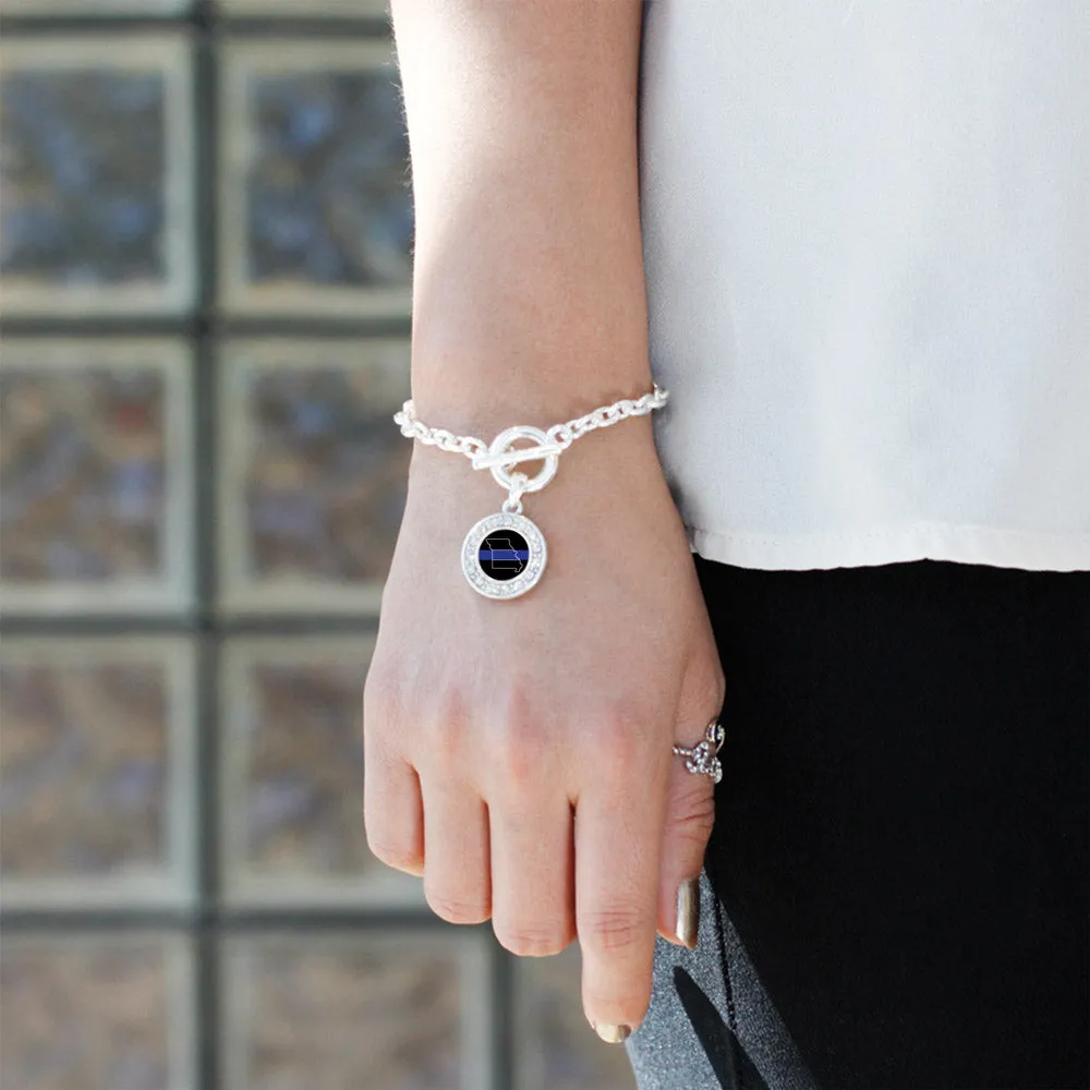 Silver Missouri Thin Blue Line Circle Charm Toggle Bracelet