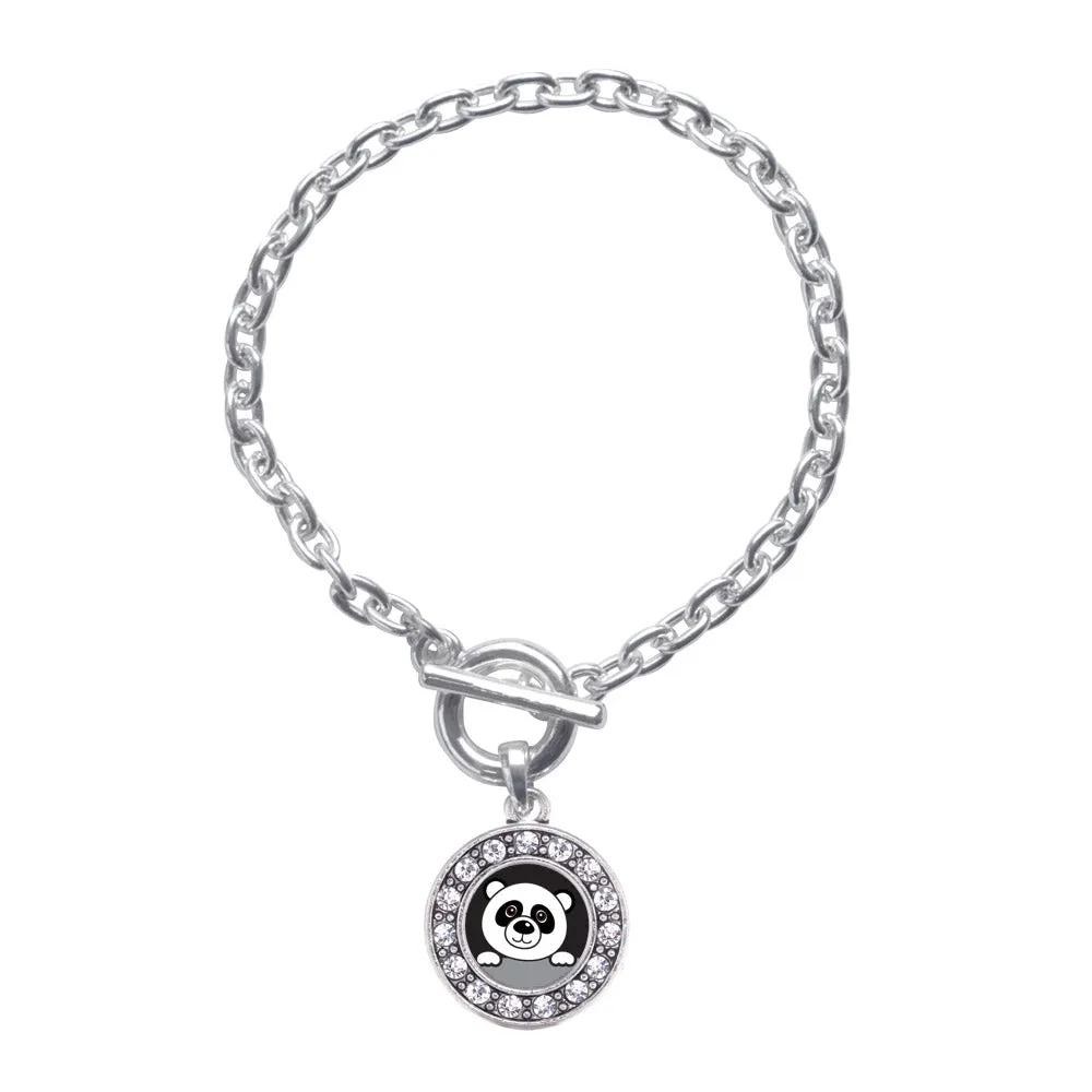 Silver Peeking Panda Circle Charm Toggle Bracelet