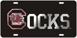 South Carolina Gamecocks "COCKS"  Laser Cut Inlaid Mirrored License Plate- Black