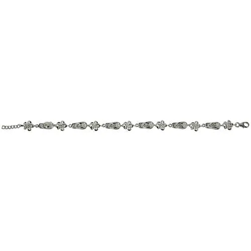 Sterling Silver Rhodium Plated Slipper and 8mm Plumeria with CZ Bracelet