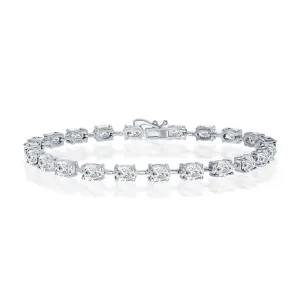 Sterling Silver White-Topaz Oval Gemstone Link Tennis Bracelet