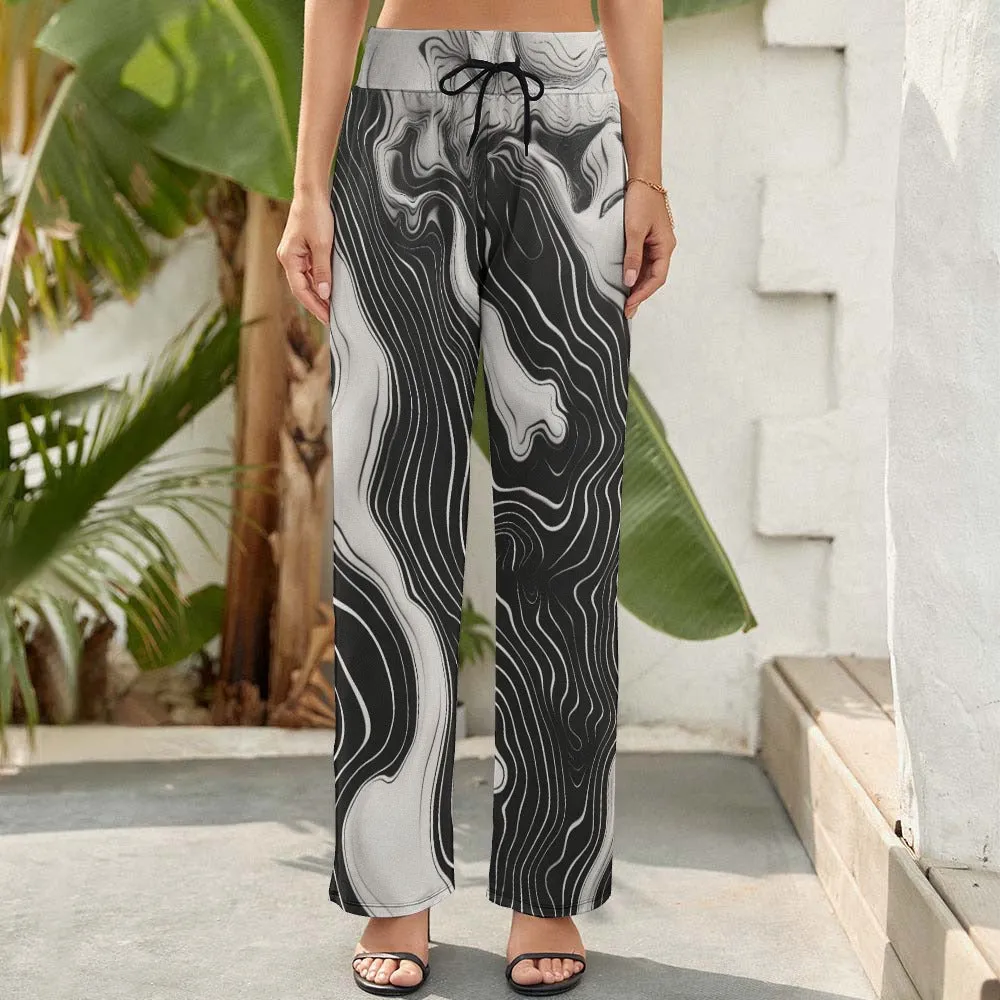 Suminagashi Art Style Floating ink Elegant Pattern Women's Wide Leg Pants