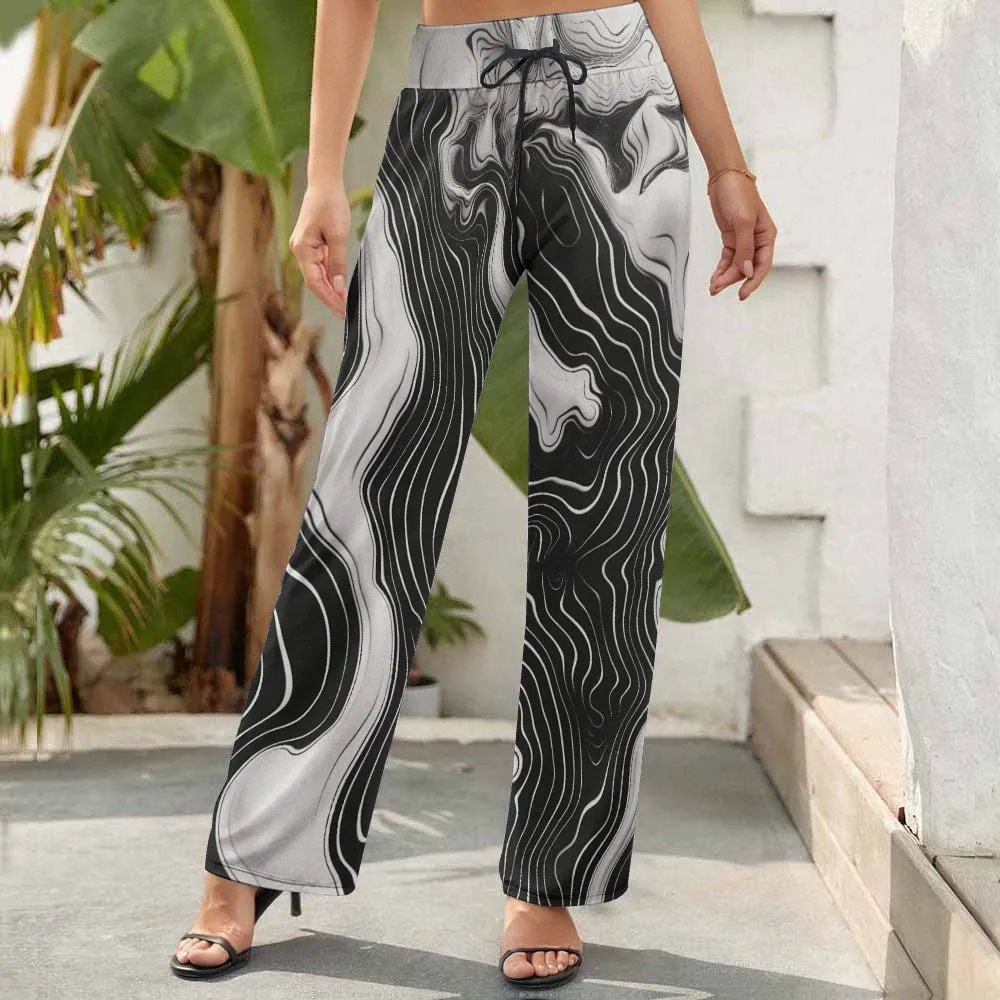 Suminagashi Art Style Floating ink Elegant Pattern Women's Wide Leg Pants