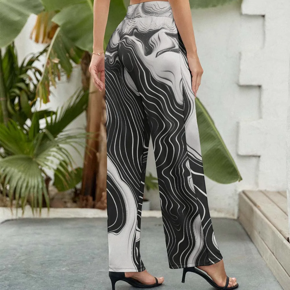 Suminagashi Art Style Floating ink Elegant Pattern Women's Wide Leg Pants